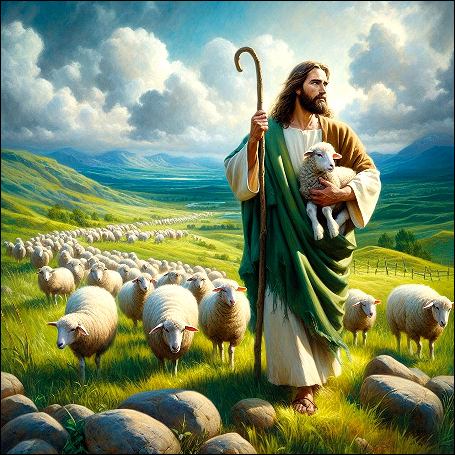 Jezus z ovcami na paši. 