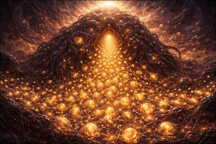 Delitelj iz 8. dimenzije izloča nove energijska bitja, ki bodo šla v inkarnacije. 