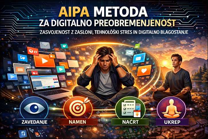AIPA Metoda za Digitalno Preobremenjenost, Zasvojenost z Zasloni, Tehnološki Stres in Digitalno Blagostanje