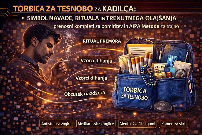 Kadilec s cigatero, na desni strani je torbica za tesnobo. 