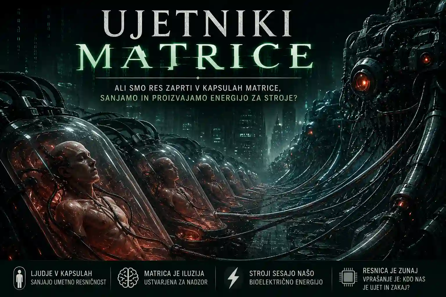 Ujetniki Matrice: Ali smo res zaprti v kapsulah Matrice, sanjamo in proizvajamo energijo za Stroje?